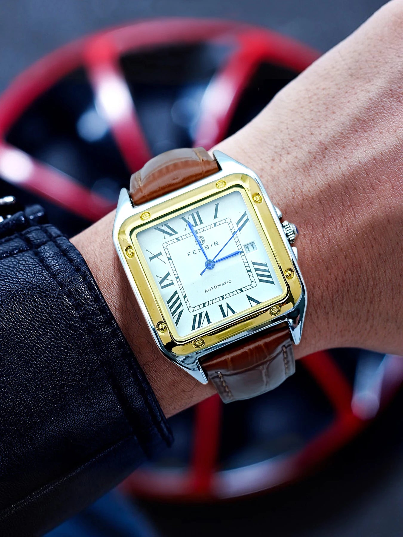 High-End Business Casual Men's Quartz Watch, Square Dial, Waterproof with Calendar Display, Leather Strap, European and American Style, Fashionable, Simple, Versatile and Handsome Men's Watch, Suitable for Various Occasions,