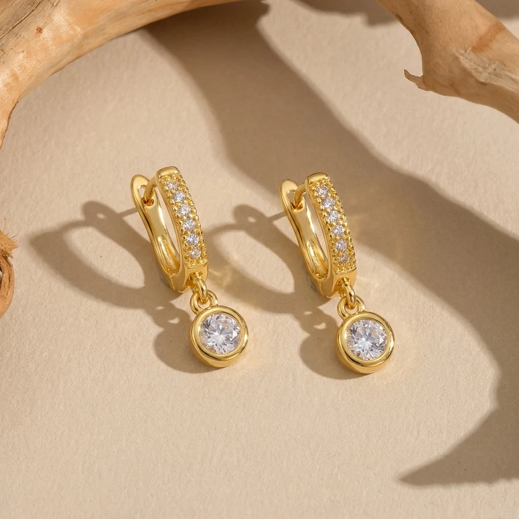 Dainty Minimalist Round Cubic Zirconia Drop Earrings For Women Gold Color Exquisite Huggie Hoop Earring Party Wedding Jewelry