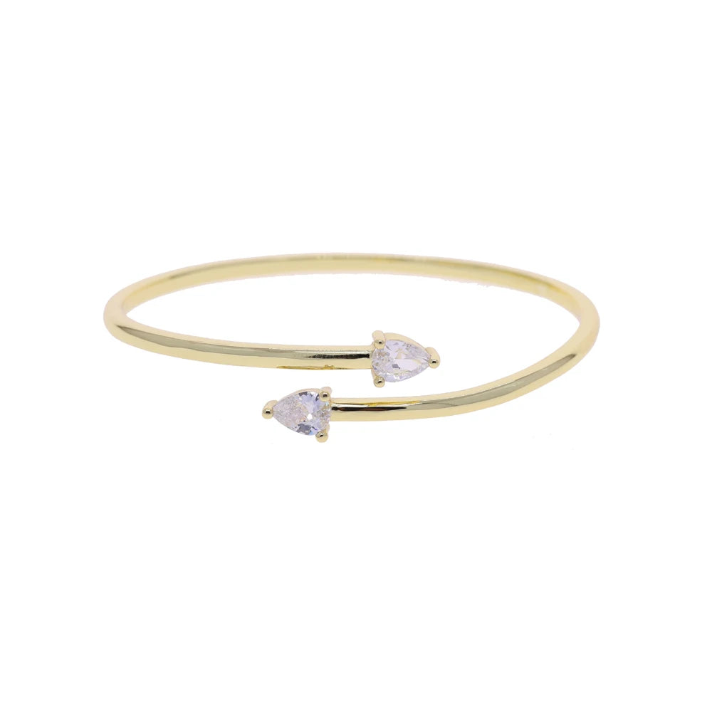 18K Gold Plated Geometric Fashion Women Jewelry 5A Sparking Tear Drop CZ Wrap Open Adjusted Cuff Bangle