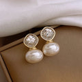 DREJEW Retro Diamond Zircon Pearl Earrings for Women Fashion Simple Temperament 2025 Korean Luxury Designer Jewelry Gifts