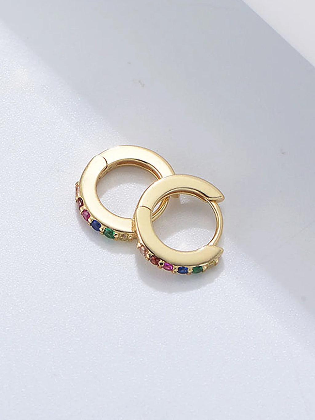 925 Sterling Silver Tiny Rainbow Huggie Earrings 14K Gold Plated Color Crystal Small Earrings Fashion Jewelry