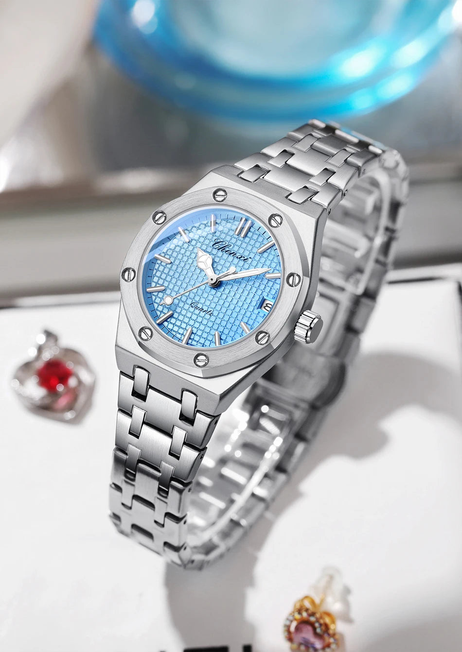CHENXI Solid Steel Strip Women's Watches Ladies Casual Fashion Small Grid Dial Quartz Wristwatch for Girl Waterproof Luminous