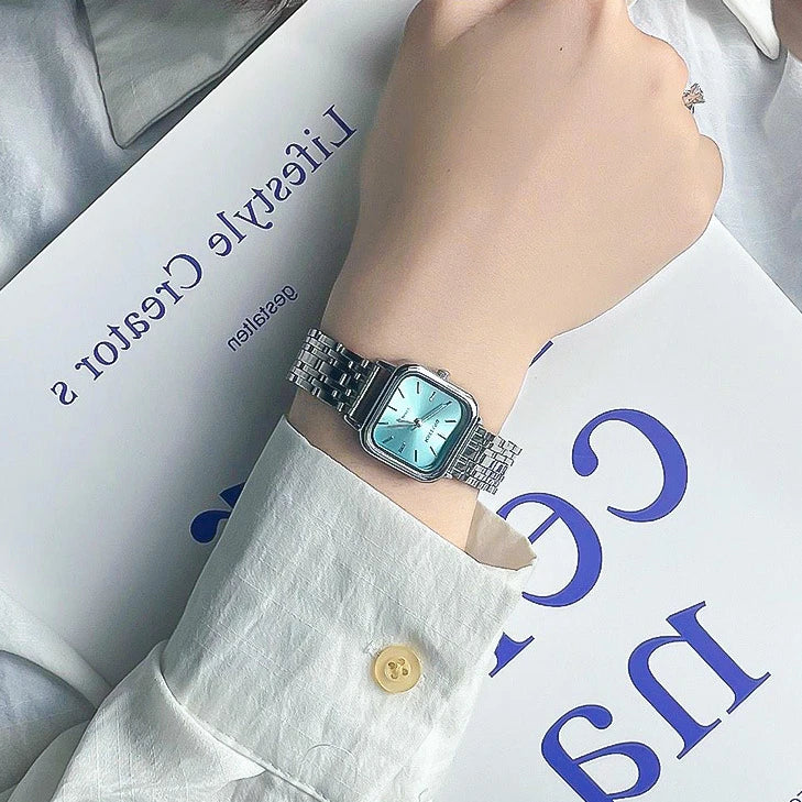 Stainless Steel Watch Women's Ins Style Simple Student Quartz Watch Casual Fashion Versatile Luxury Small Square Wristwatch