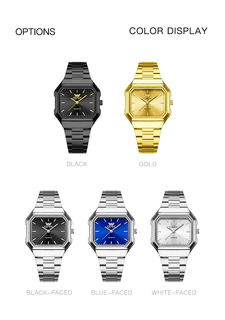 OPK 6080 Classic Fashion Ladies Quartz Watch Retro Square Dial Adjustable Strap Stainless Steel 30m Waterproof Watch For Women