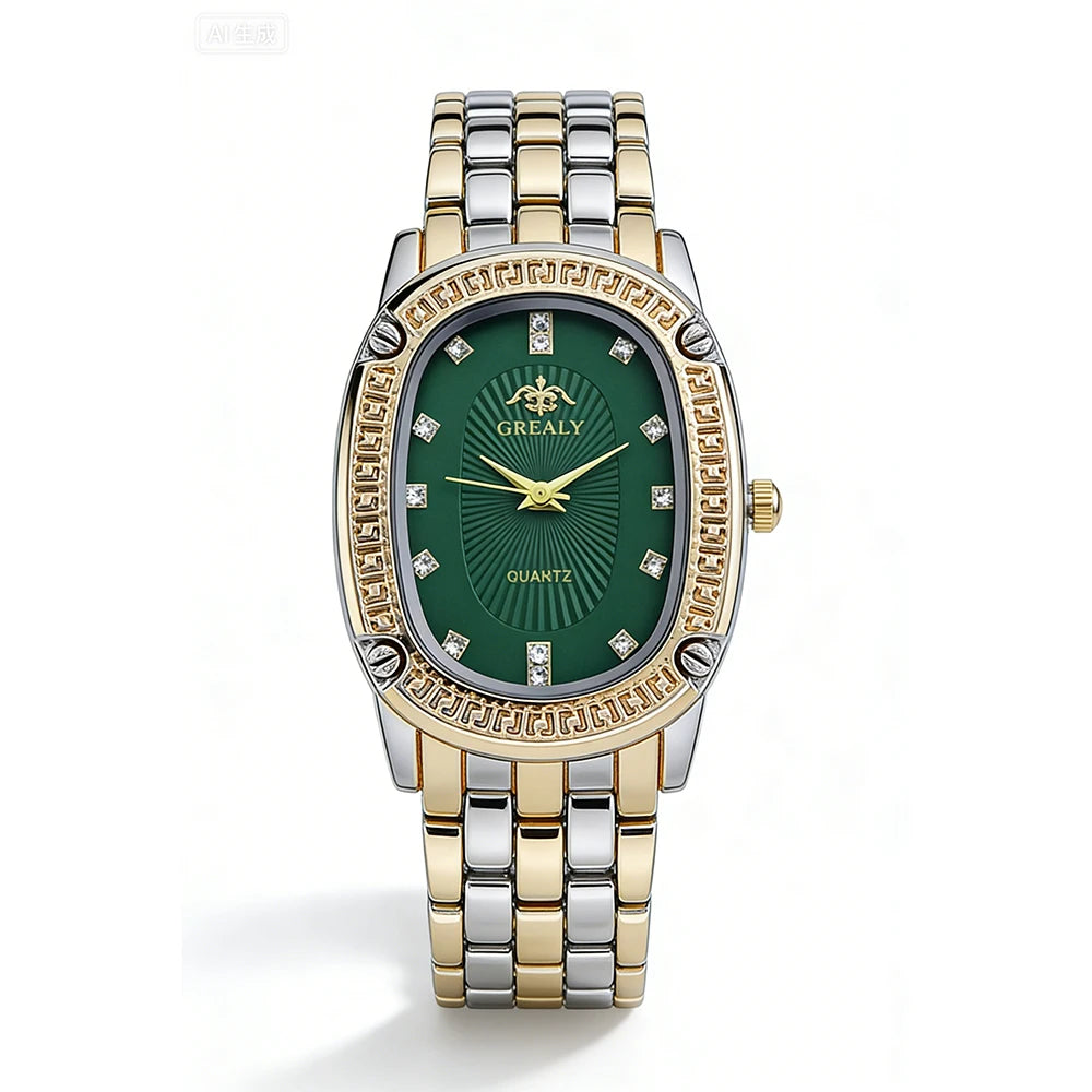 Fashion GREALY Brand Luxury Oval Dial Rhinestone Ladies' Watch  Gold Silver zinc alloy Quartz Wristwatch for Women