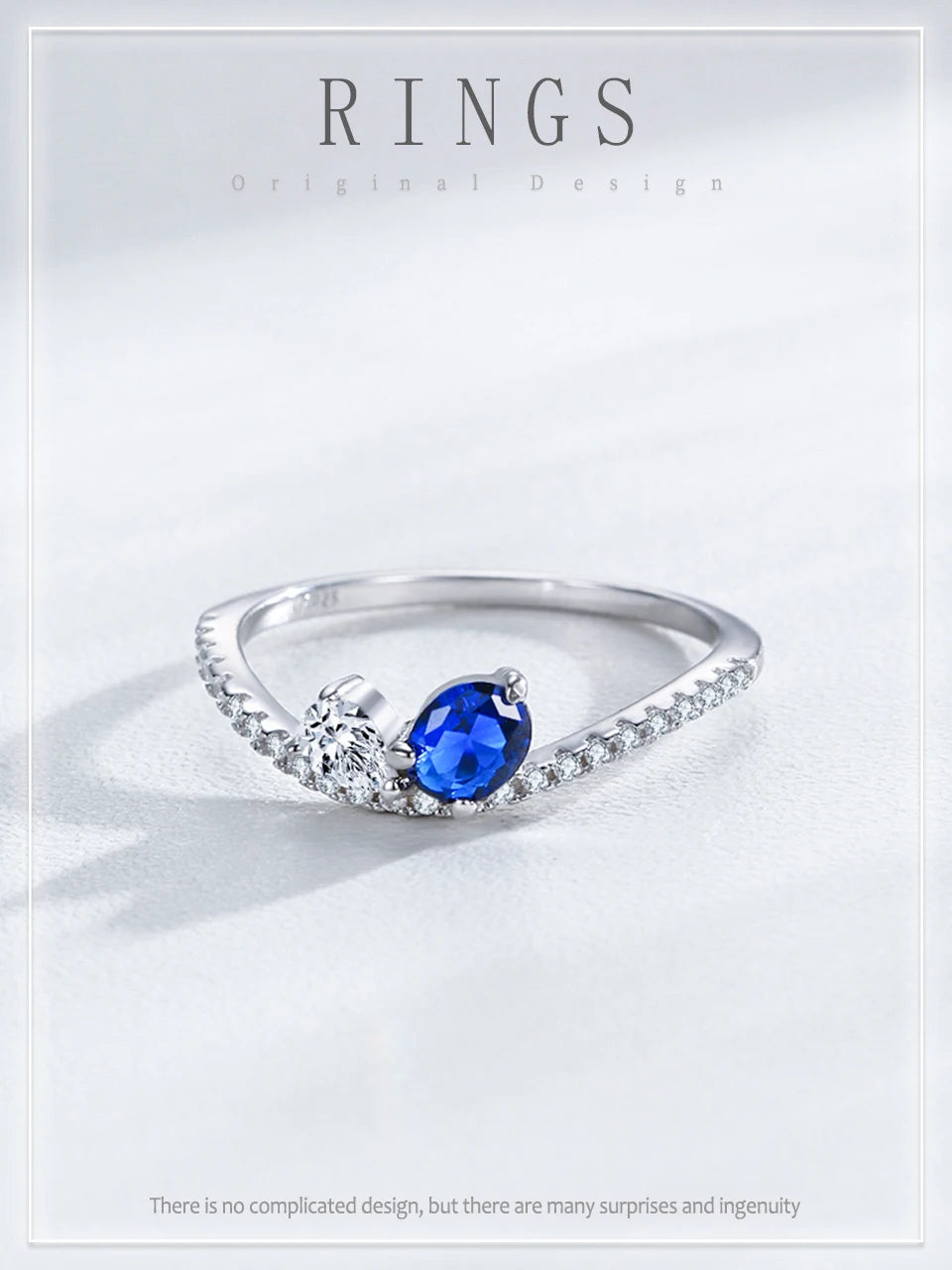 Ailmay 925 Sterling Silver Sparkling Blue White Finger Ring For Women Girls Party Fashion Stackable Fine Jewelry