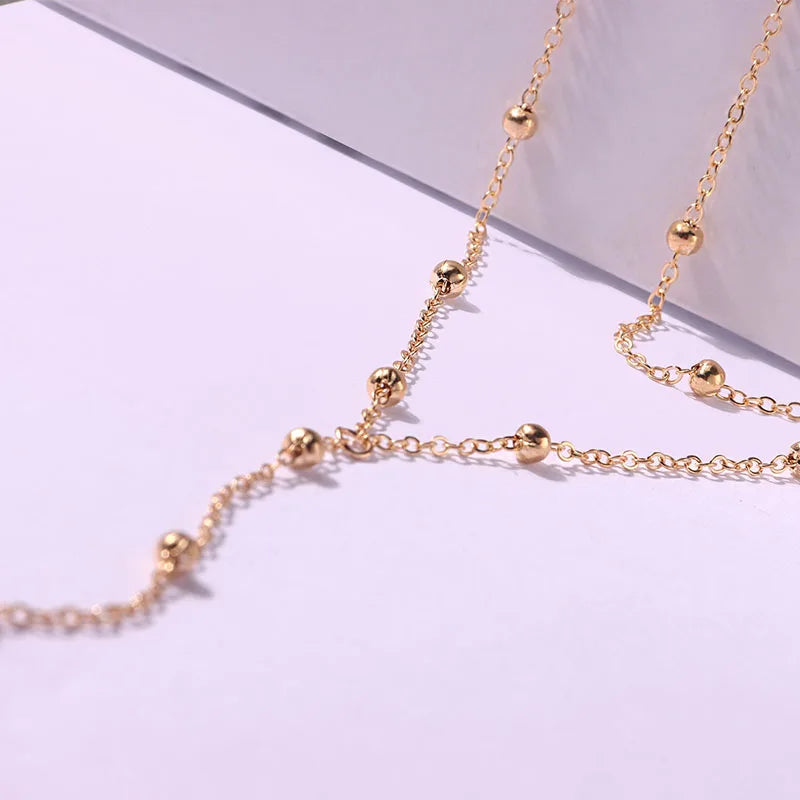 New Gold Color Lariat Layering Necklace for Women Double Laryered Long Chain Drop Pendant Choker Necklaces Fashion Jewelry Gifts