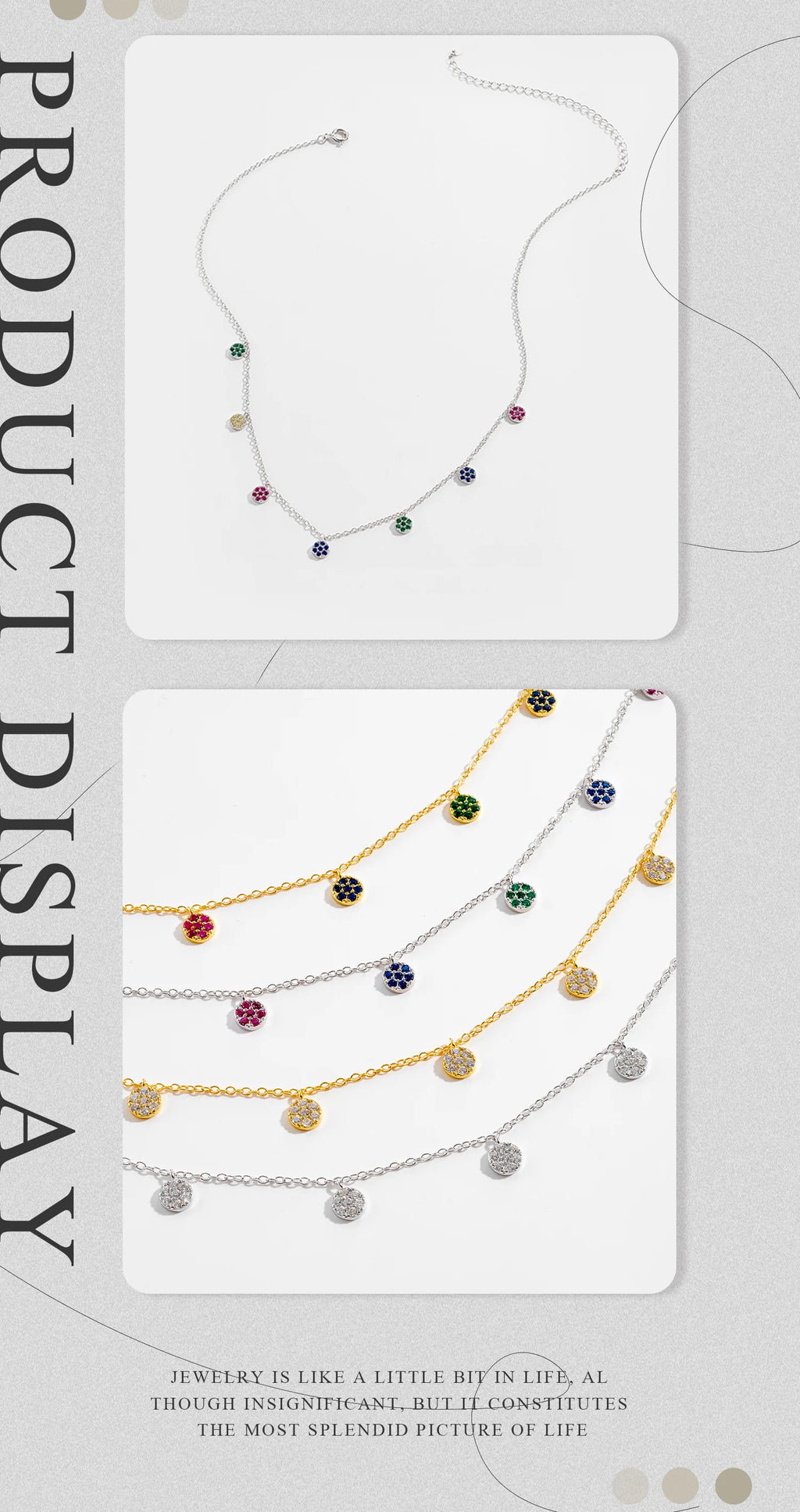 ANDYWEN 925 Sterling Silver Gold Colorful Zircon Crystal Round Flower Charms Pendant Choker Necklace Long Chain Women Fine Jewer