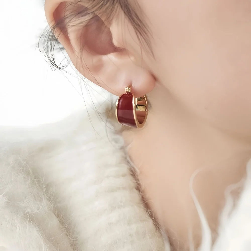 Simple and fashionable jewelry 18K gold-plated metal drop glaze exaggerated earrings modern women's daily accessories jewelry