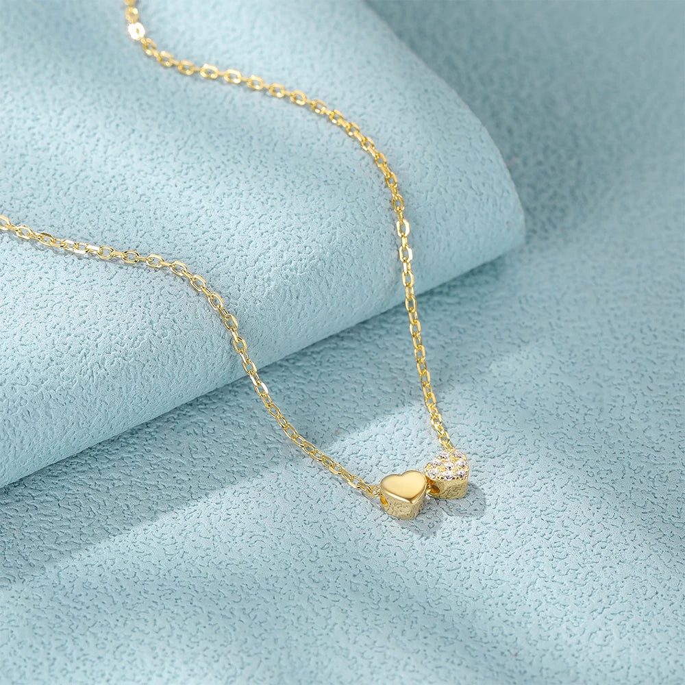 CANNER Double Heart Clavicle Chain for Women Necklaces Fashion S925 Sterling Silver Round White Zircon Pendant Necklace Jewelry