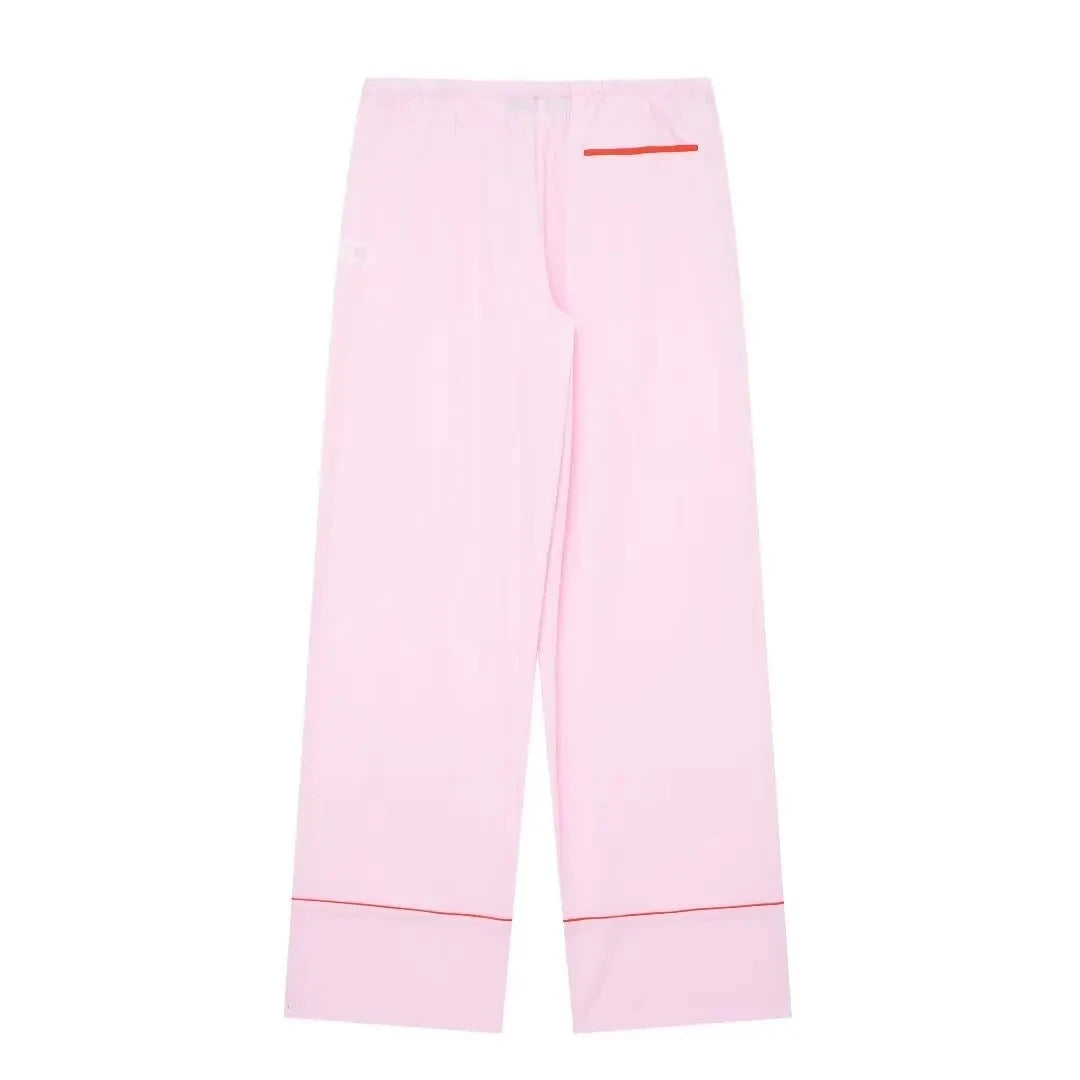 2024 Spring Woman Sets Lapel Long Sleeves Single Breasted Shirt Top +Mid Elastic Waist Lace-Up Female Wide Leg Long Pant