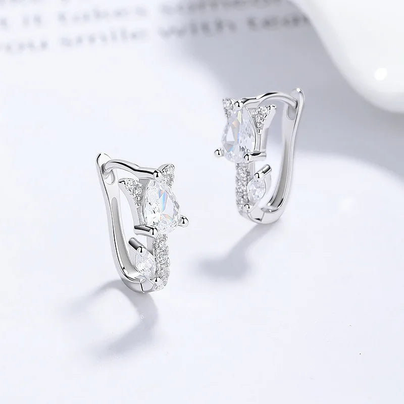 925 Sterling Silver Huggie Hoop Earrings with Pear & Marquise Cut Cubic Zirconia, Hypoallergenic Ear Buckles for Women