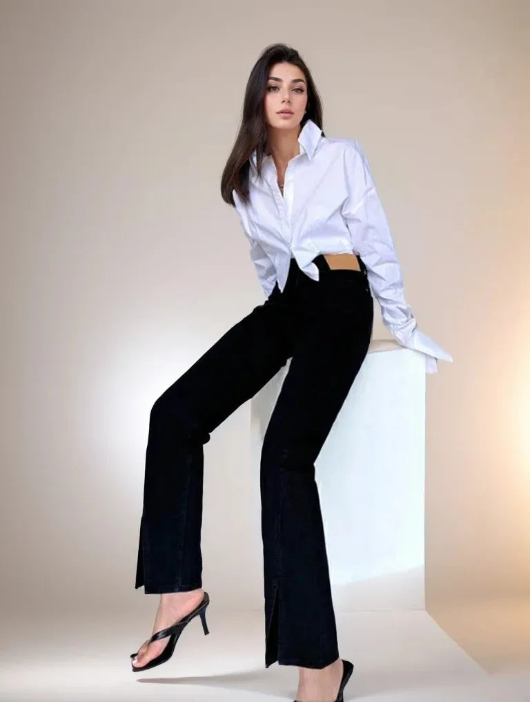 Zadily Summer 2025 Korean Style Long Sleeve White Shirt Sexy Button Detail Crop Top Women's Streetwear Blouse Female Clothing