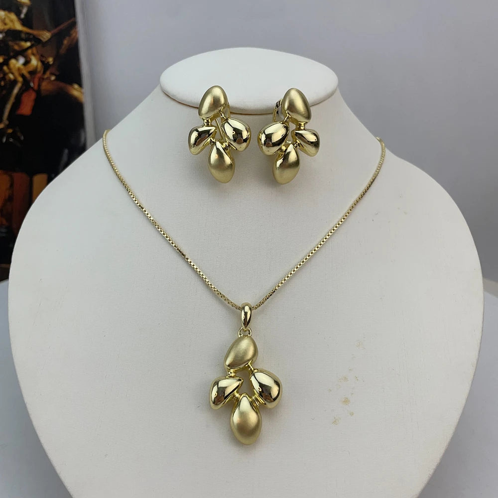 Fashion Dubai Gold Plated Pendant Earrings Luxury Trendy Jewelry Set for Ladies Women KY25109