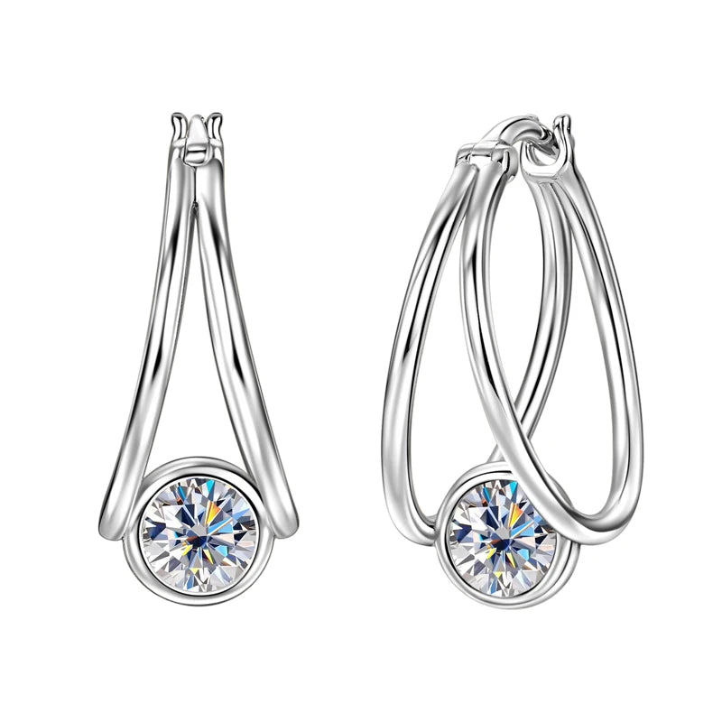 IOGOU S925 Sterling Silver Split Huggie Earrings Women Engagement Earring D0.5CT 5MM Solitaire Moissanite Diamond Hoop Earrings
