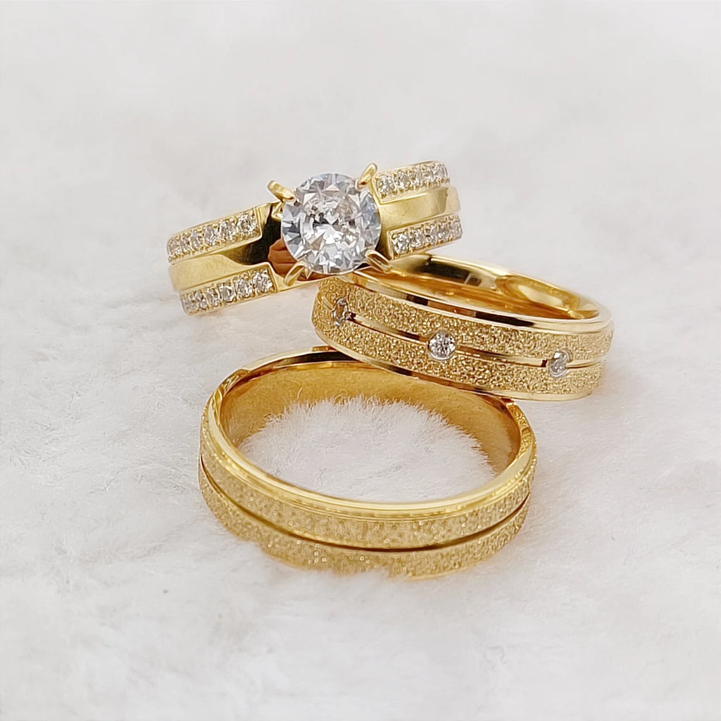 Wedding Engagement Rings Set For Couples Lover's Alliance Bands Designer cz Diamond 18k gold plated Promise Rings Jewelry Women