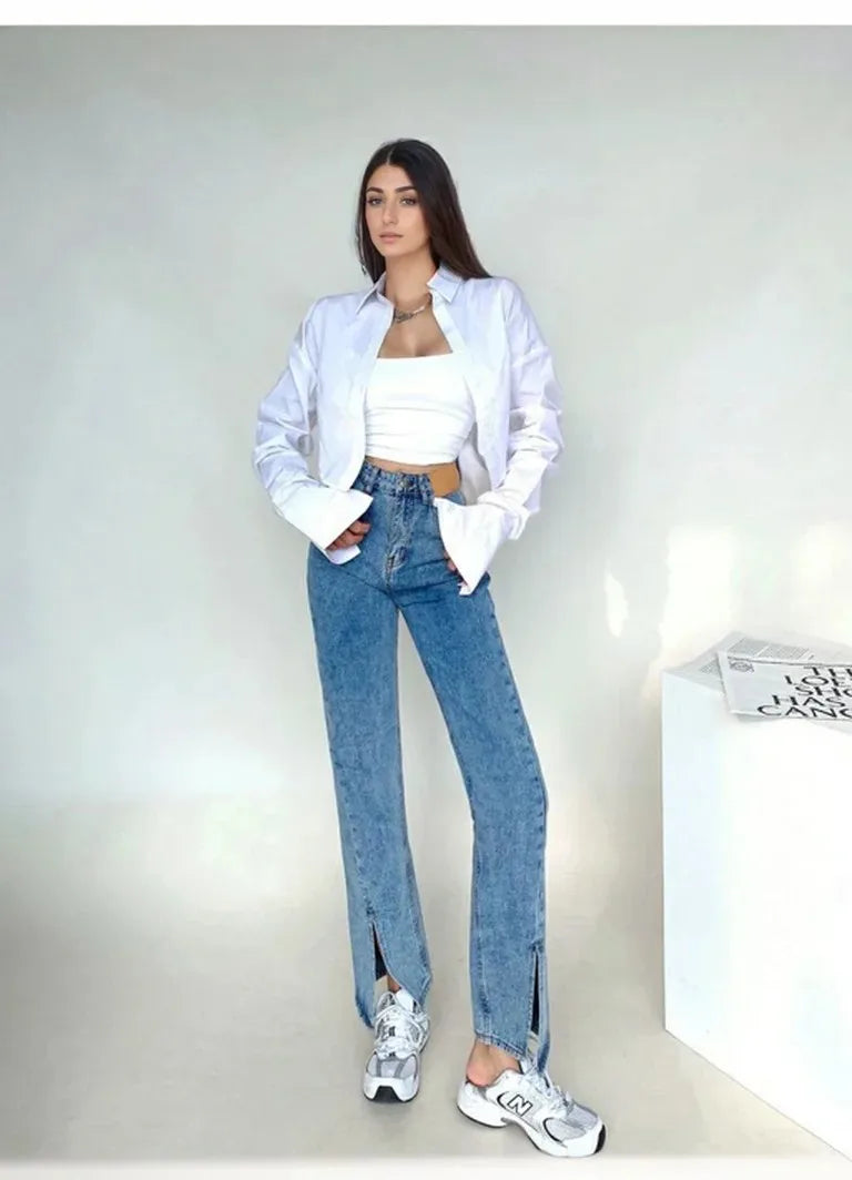 Zadily Summer 2025 Korean Style Long Sleeve White Shirt Sexy Button Detail Crop Top Women's Streetwear Blouse Female Clothing