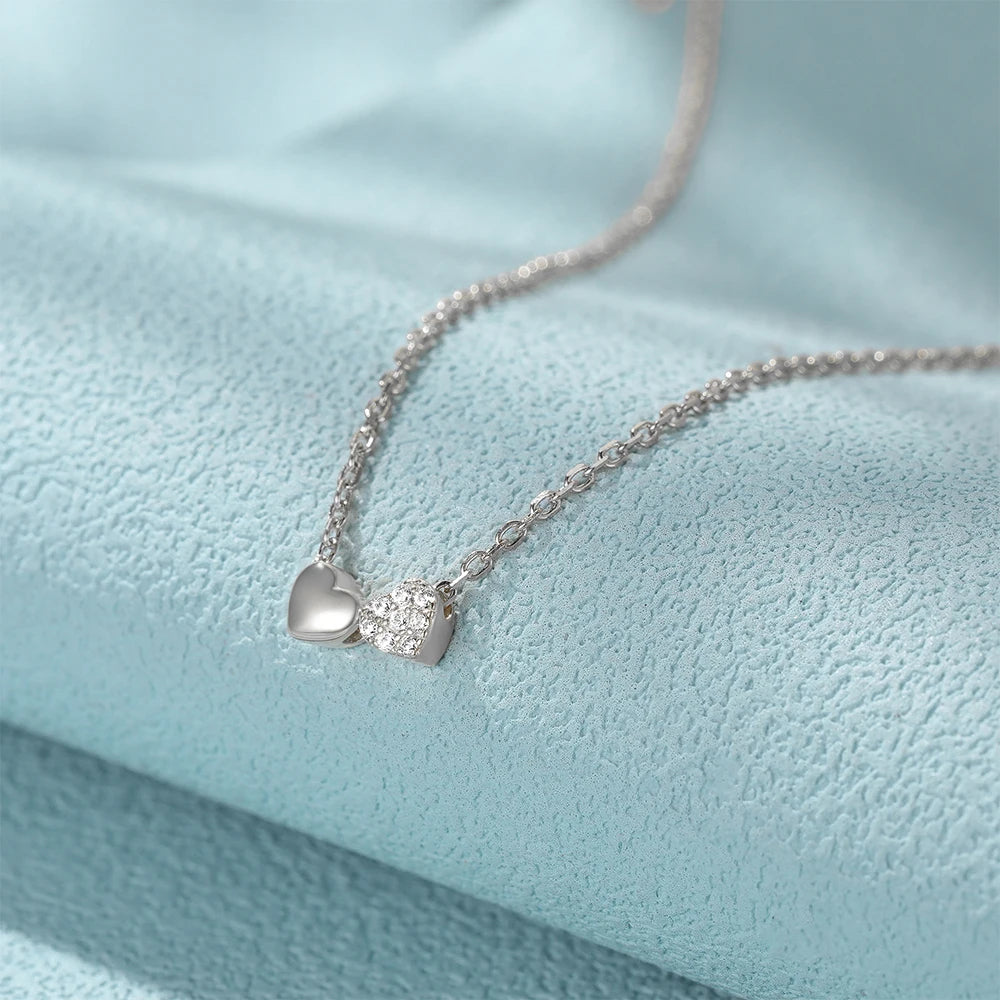 CANNER Double Heart Clavicle Chain for Women Necklaces Fashion S925 Sterling Silver Round White Zircon Pendant Necklace Jewelry