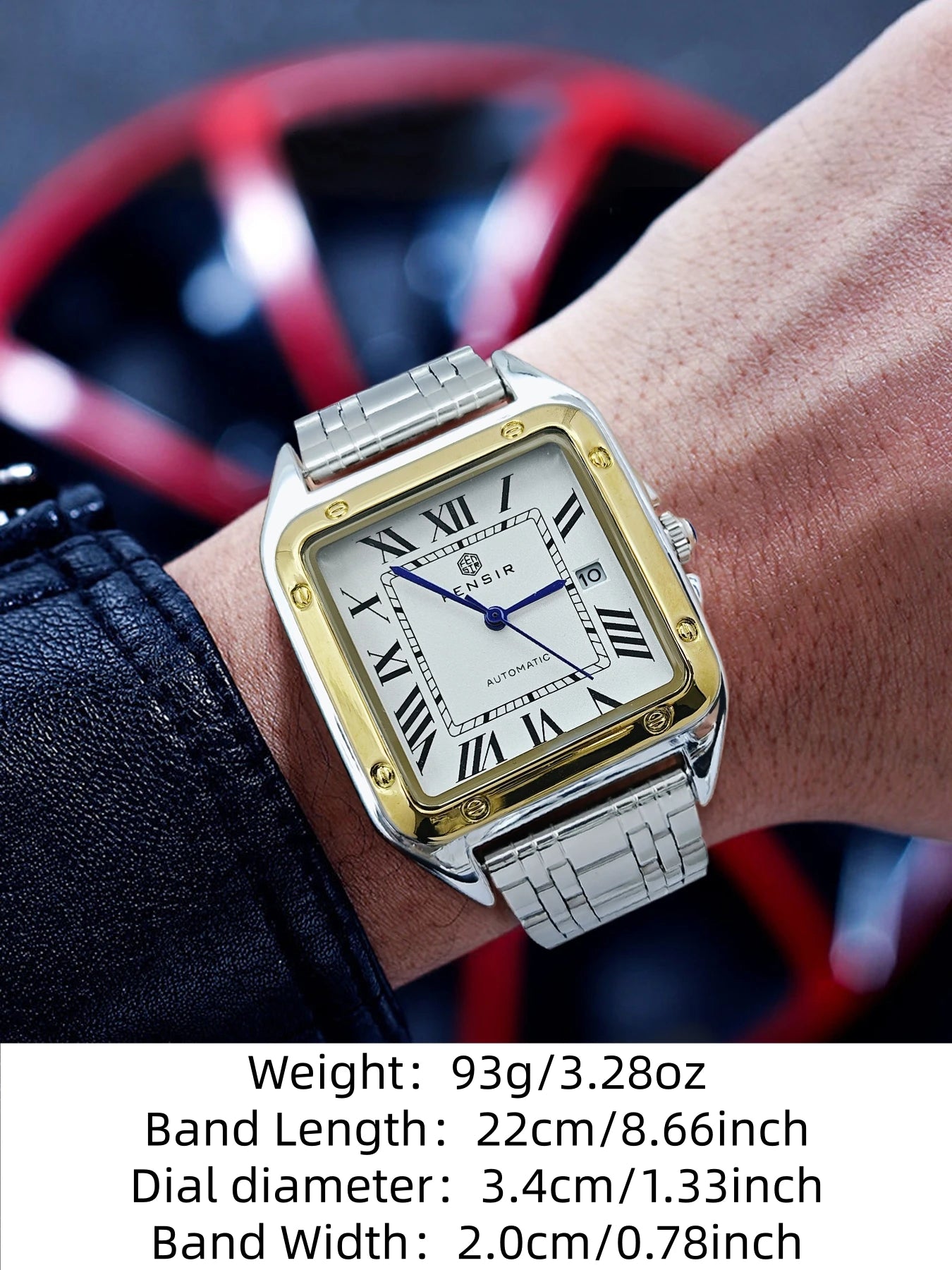 Luxury Santos Tank Watch for Men, Calendar Display, Stainless Steel Strap, High-End Luxury Small Square Men's Watch, Fashionable Business Casual Versatile Trendy Men's Wristwatch, the Best Gift for Him