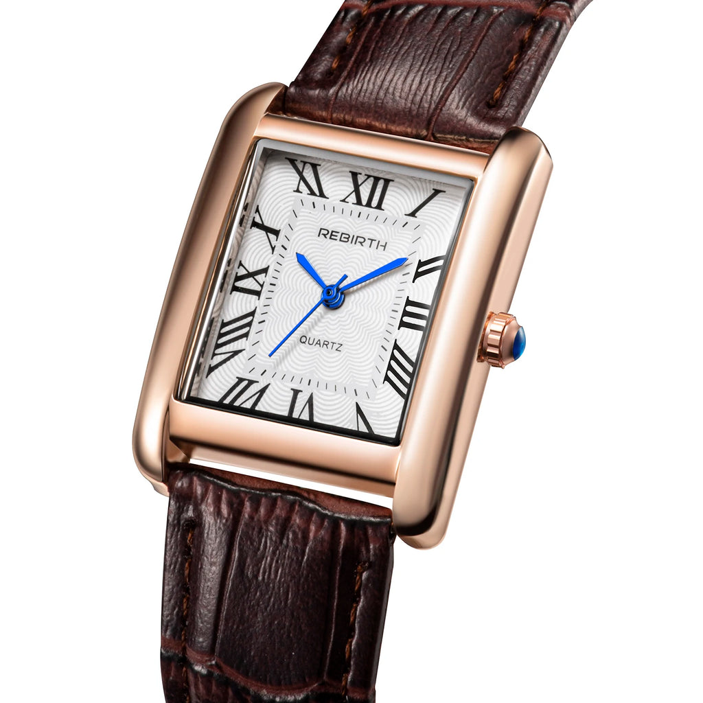 REBIRTH 002 Elegant Women's Quartz Watch Simple Square Dial Leather Strap Waterproof Women's Business Watches relojes de mujer
