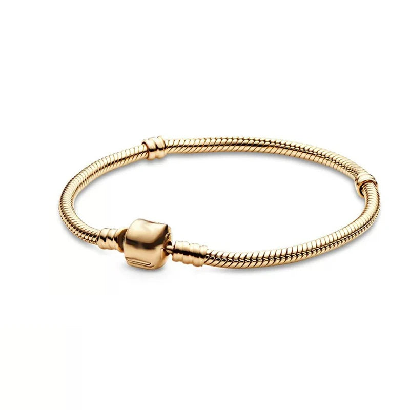 925 Silver original 17-21CM Pearl Heart-Shaped Hard Ring Square Buckle Round Bracelet Fit for DIY Mini Birthday Jewelry Gifts