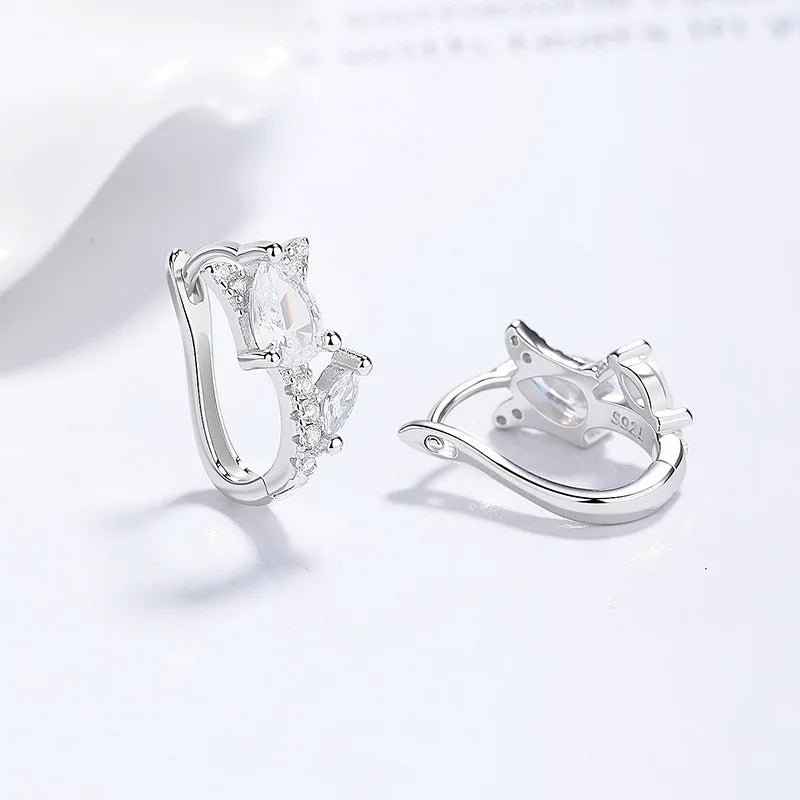925 Sterling Silver Huggie Hoop Earrings with Pear & Marquise Cut Cubic Zirconia, Hypoallergenic Ear Buckles for Women
