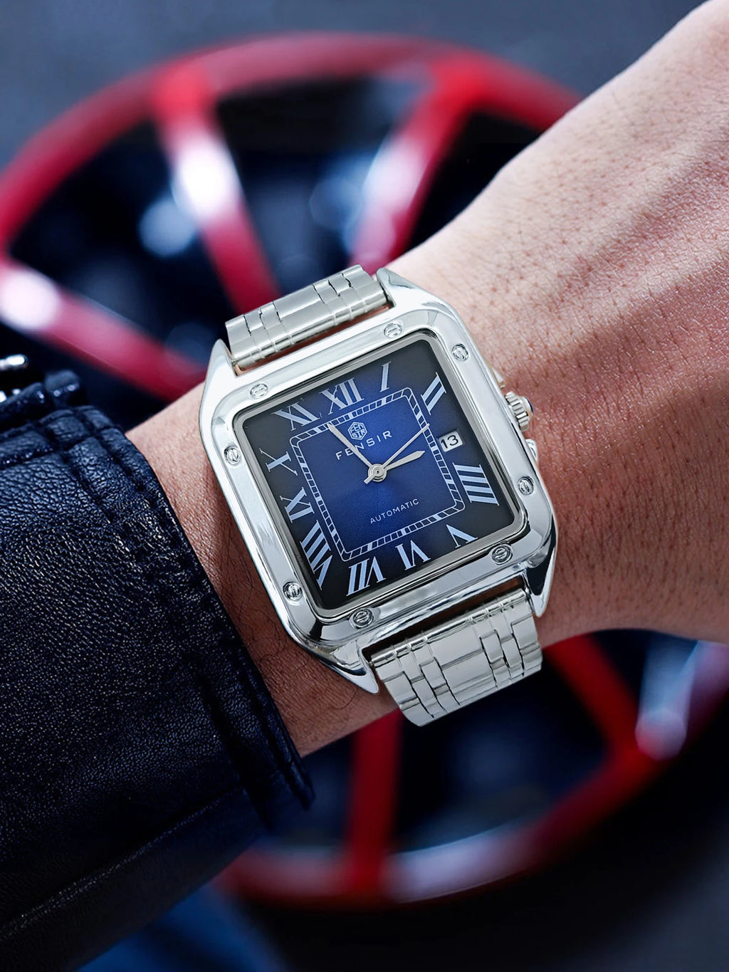 Luxury Santos Tank Watch for Men, Calendar Display, Stainless Steel Strap, High-End Luxury Small Square Men's Watch, Fashionable Business Casual Versatile Trendy Men's Wristwatch, the Best Gift for Him