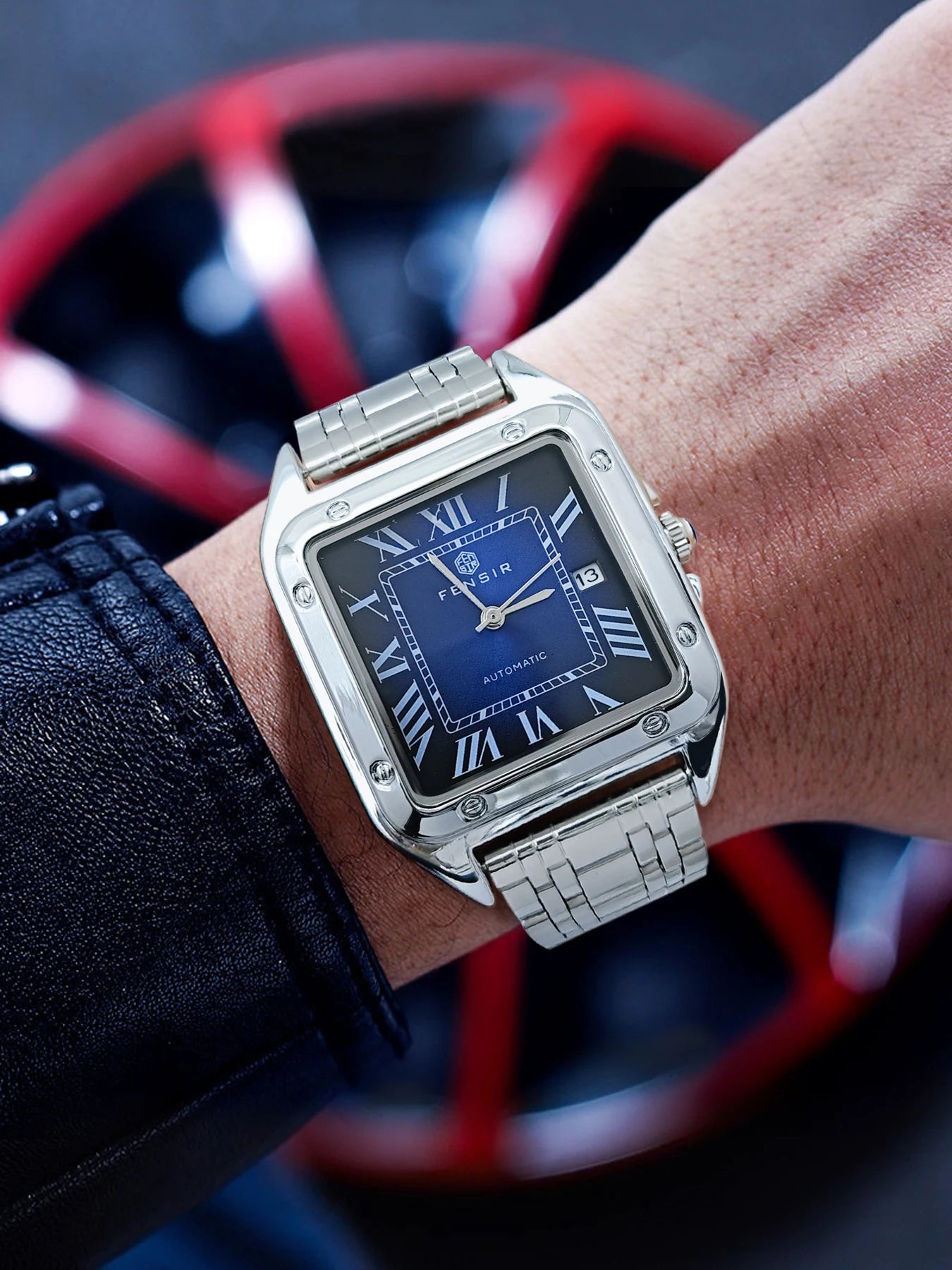 Luxury Santos Tank Watch for Men, Calendar Display, Stainless Steel Strap, High-End Luxury Small Square Men's Watch, Fashionable Business Casual Versatile Trendy Men's Wristwatch, the Best Gift for Him