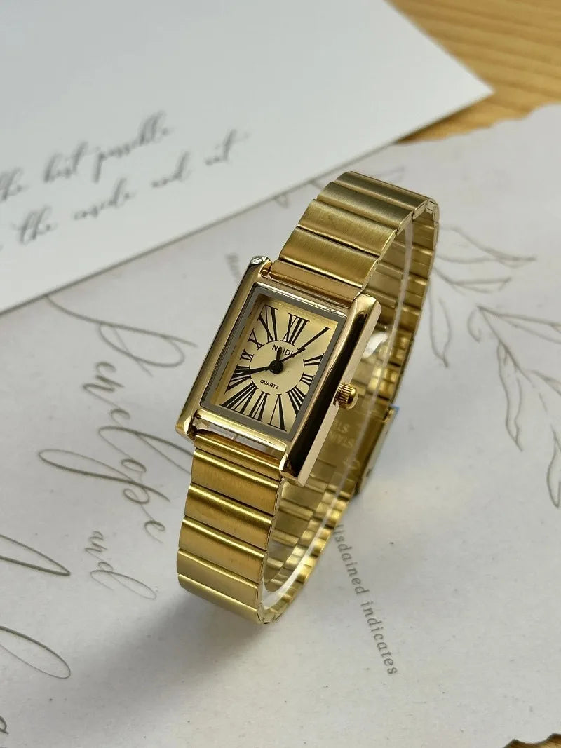 Vintage Small Gold Watch for Women Luxury Rectangular Watch Classic Quartz Women's Wristwatch Dropshipping Relojes Para Mujer