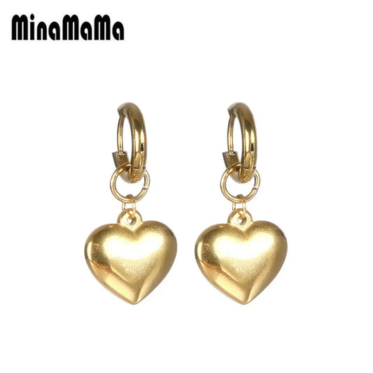 New Style Stainless Steel Heart Drop Huggie Earrings For Women Girlfriend Earrings Jewelry Valentine's Day Gifts