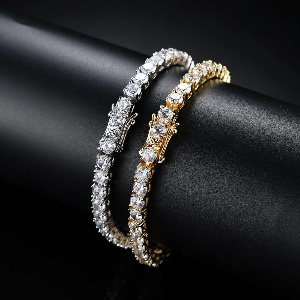 Factory Price Unisex Hip Hop Moissanite Tennis Chain for Women S925 Sterling Silver Gold Man Bracelet Hiphop Jewelry