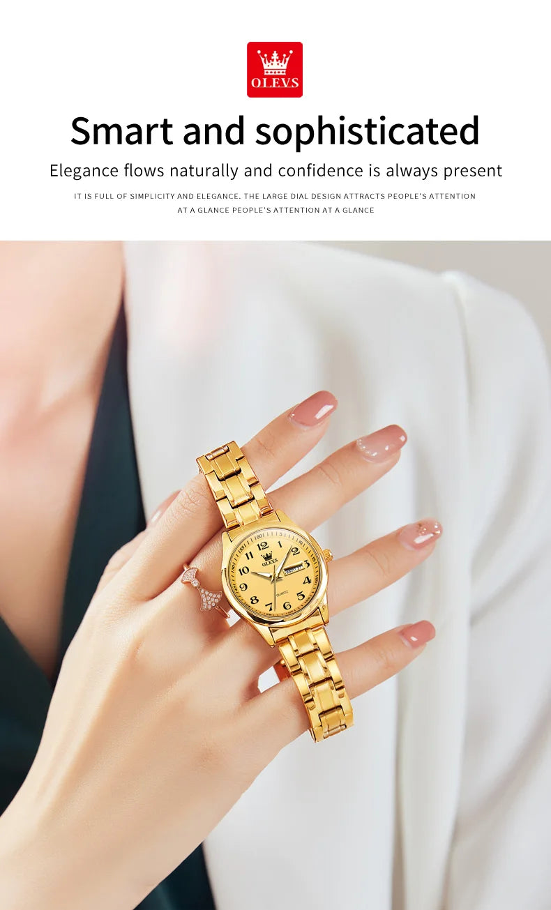 OLEVS Luxury Quartz Watch for Women Elegant Stainless Steel Watch Luminous Waterproof Week Date Wristwatch Ladies Dress Watch