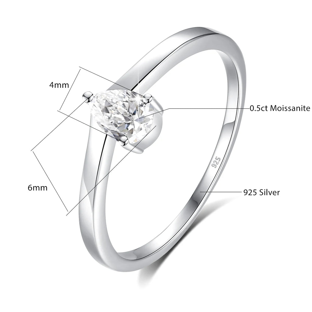 Dainty 0.5ct Pear Moissanite Solitaire Ring, S925 Sterling Silver Twist Shank Engagement Ring Hypoallergenic Fine Jewelry Gifts