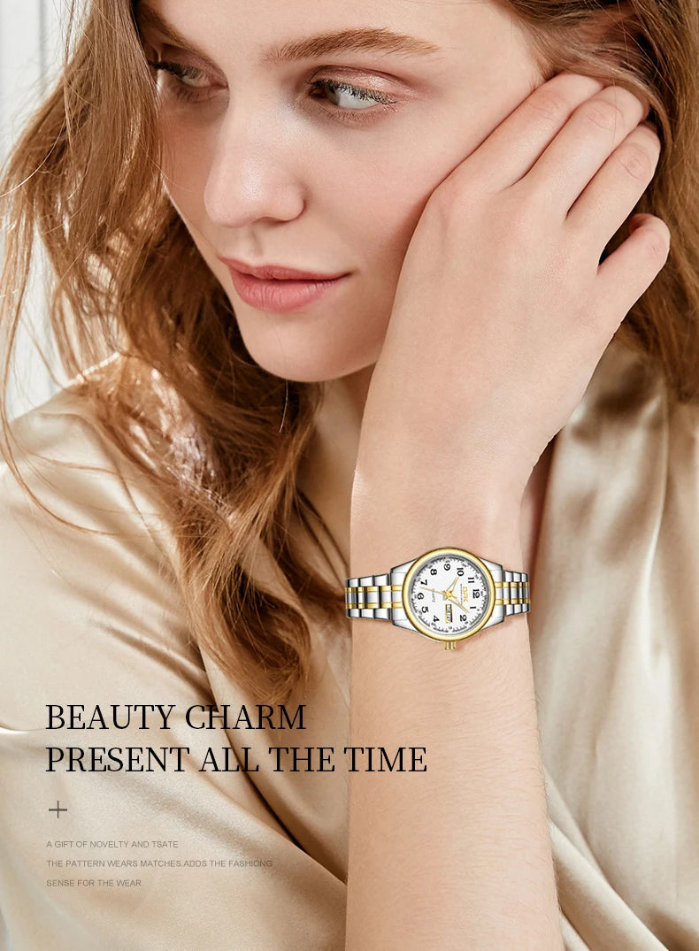 OPK 8110 Ladies Watch Classic Simple Brand Quartz Watch Stainless Steel Strap Watch For Women Waterproof Luminous Day-Date Watch
