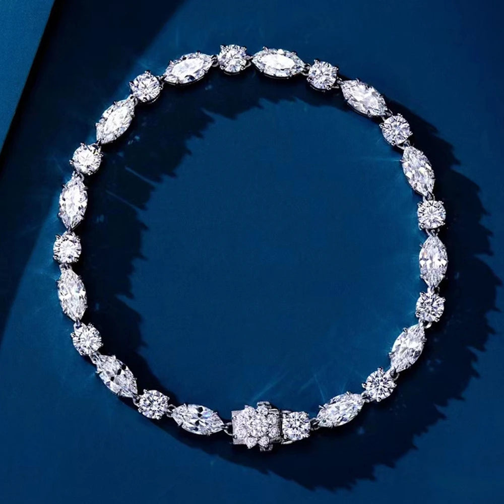 Wong Rain 100% 925 Sterling Silver Round Marquise Cut Lab Sapphire High Carbon Diamonds Gemstone Luxury Bracelets Fine Jewelry