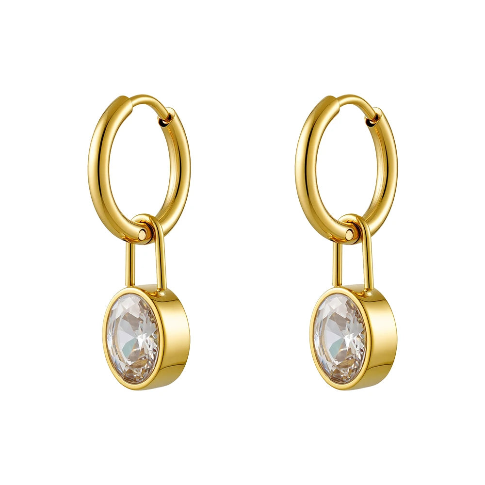 ENFASHION Aretes De Mujer Oval Zircon Huggie Earrings For Women's Stainless steel 18K Plated Gold Decliate Trendy Jewelry E1861