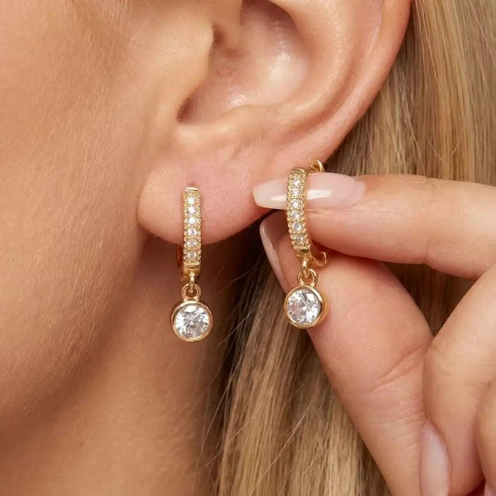 Dainty Minimalist Round Cubic Zirconia Drop Earrings For Women Gold Color Exquisite Huggie Hoop Earring Party Wedding Jewelry