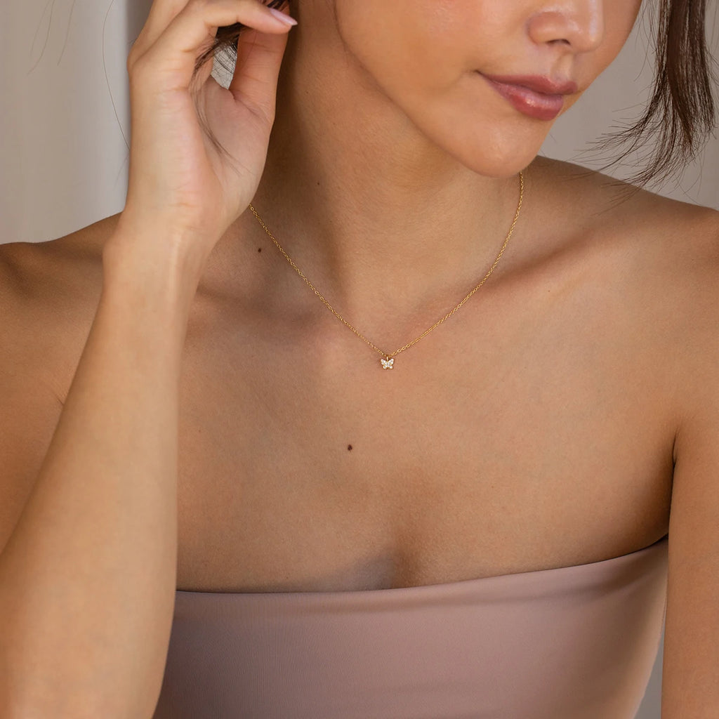 Simple fashion butterfly pendant necklace gold silver color diamond shining exquisite girls with accessories jewelry gift