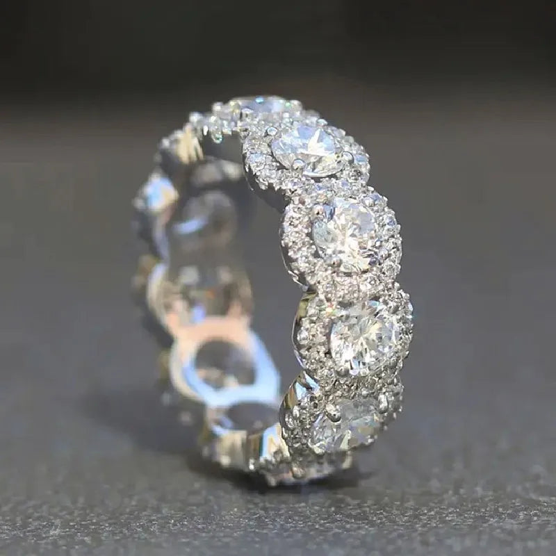 Huitan Sparkling Cubic Zirconia Promise Rings for Women Wedding Engagement Bands Silver Color New Modern Fashion Female Jewelry
