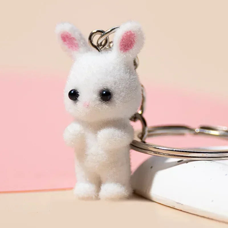 3D Cartoon Flocking Cats and Mouse Keychains Key Ring Animal Key Chains Gifts For Women Men Car Keys DIY Jewelry Kawaii Cat 2025