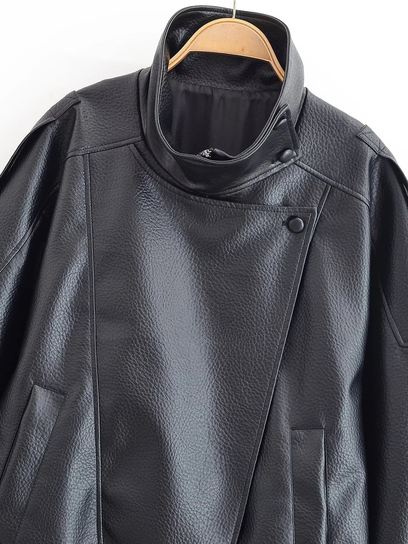 ZERAINS Autumn new women's clothing European and American fashion loose imitation leather long sleeved stand up collar jacket