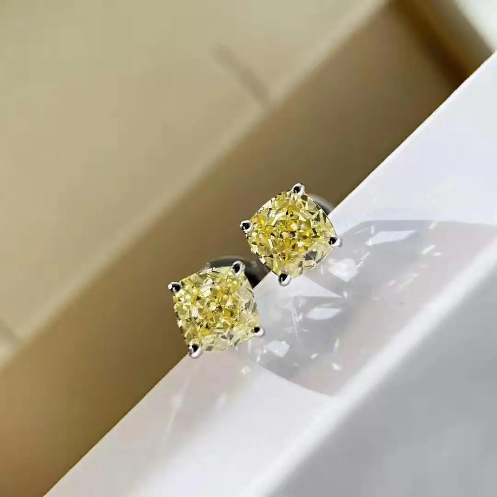 OEVAS 100% 925 Sterling Silver 1CT Four-claw Fat Square High Carbon Stone Citrine Gemstone Earrings Stud Fine Jewelry Wholesale
