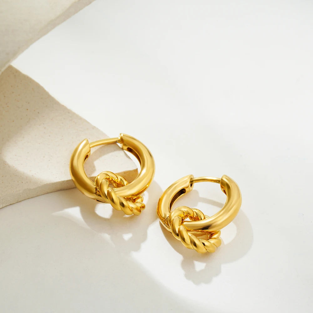 Dainty Golden Double Twist Round Hoop Pendant Earrings Retro Stainless Steel Geometric Circle Small Earring Fashion Jewelry Gift