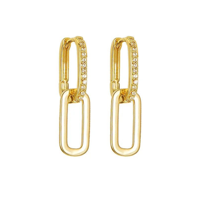 Trendy Gold Plated Zircon Square Hoop Earrings for Women Girls Huggie Punk Hip-Hop Metal Round Circle e302