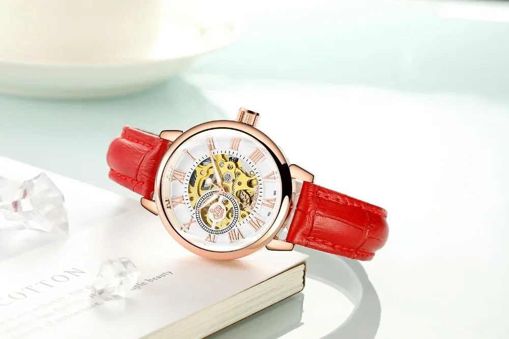 ORKINA Luxury Brand Skeleton Design Waterproof Automatic Mechanical Stainless Steel Mesh Strap Rose Gold Wrist Watch for Women