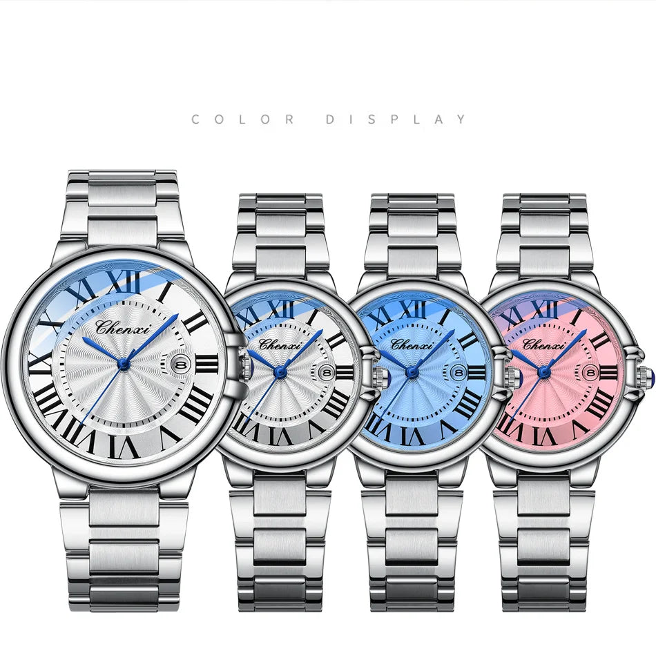 CHENXI 039 Couple Exquisite Watch Quartz Top Brand Luxury Fashion Stainless Steel Silver White Male and Female Couple Watch Gift