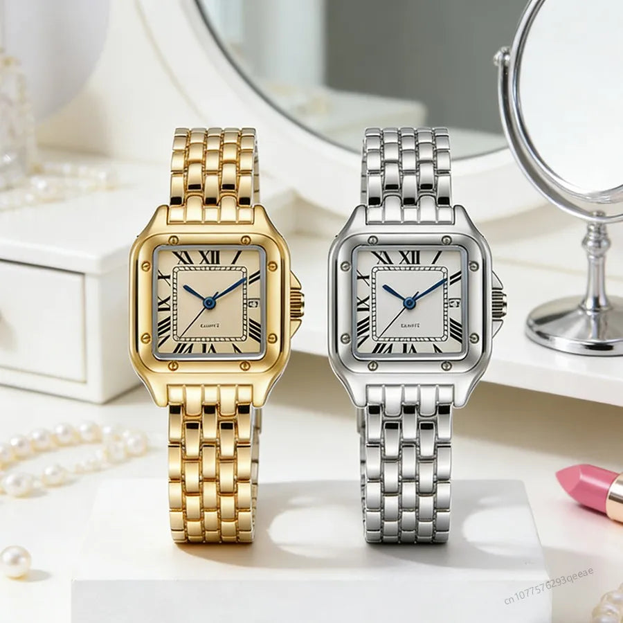 Light-luxury Ladies Watches Business Women Watch High-end Fashionable Roman scale Steel Strip Quartz Wristwatch for Couple man