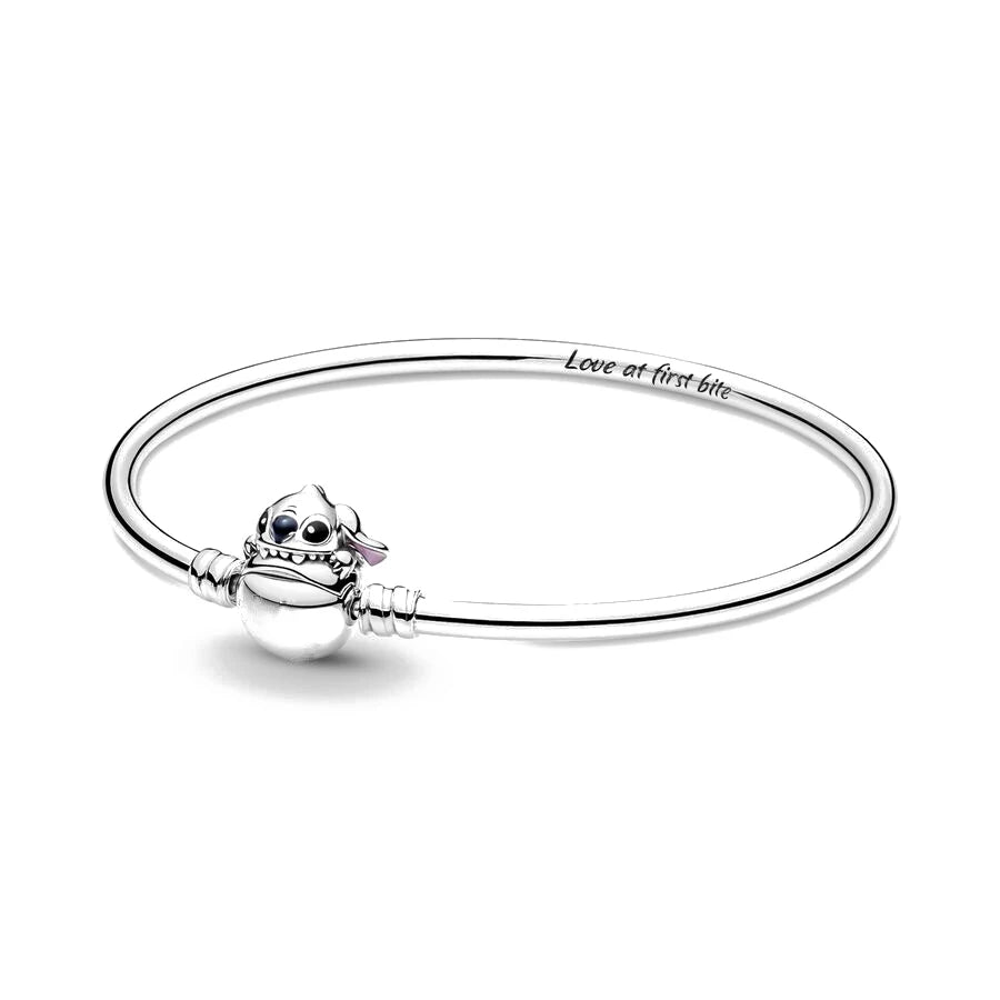925 Silver original 17-21CM Pearl Heart-Shaped Hard Ring Square Buckle Round Bracelet Fit for DIY Mini Birthday Jewelry Gifts
