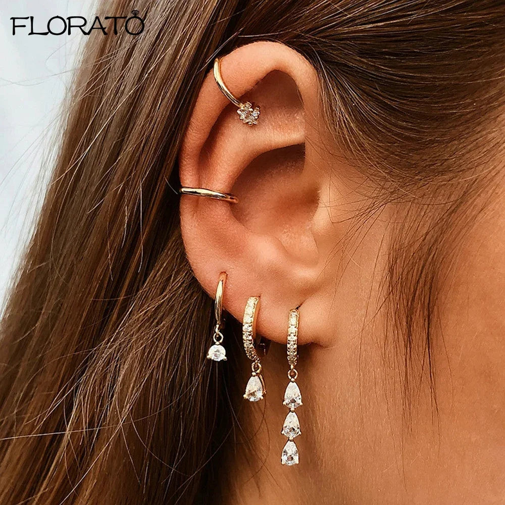 925 Sterling Silver Ear Needle Earrings White Crystal Hoop Earrings For Women Minimalist Opal Pendant Earrings Jewelry Gifts