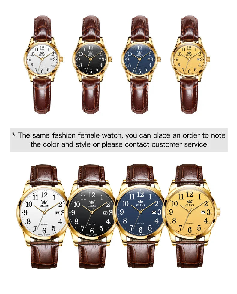 OLEVS 5566 Fashion Quartz Watch for Men and Women Leather Strap Waterproof Original Watch Arabic Numeral Scale Giving to Elders